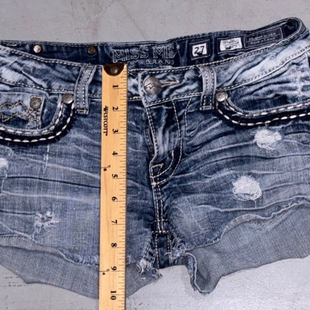 Miss Me Y2K Distressed Heavy Stick Micro Mini Booty Shorts SZ.27 - Picture 3 of 12
